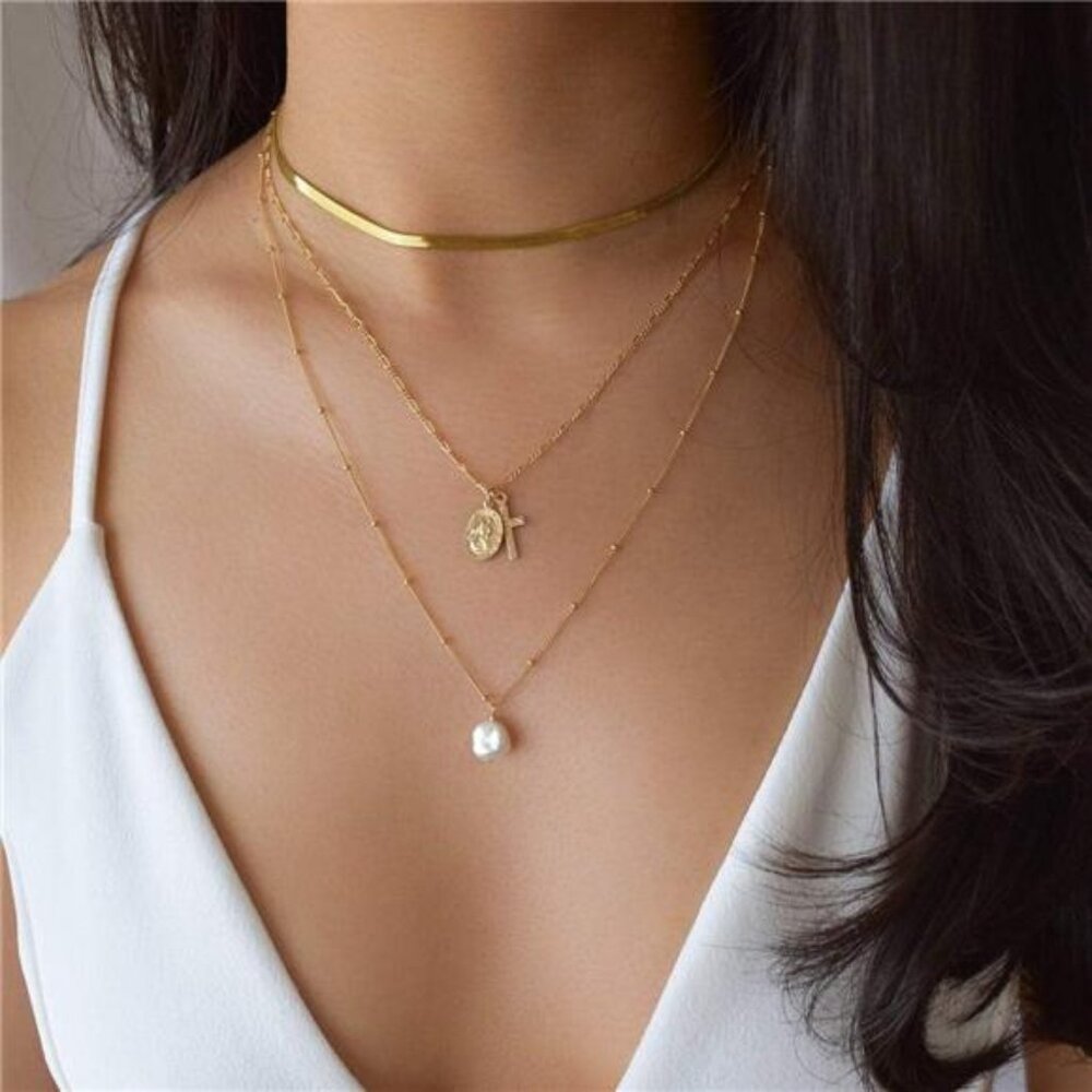 Gold Flat Chain Necklaces for Women Stainless Steel Snake Chain Cute - Picture 3 of 7
